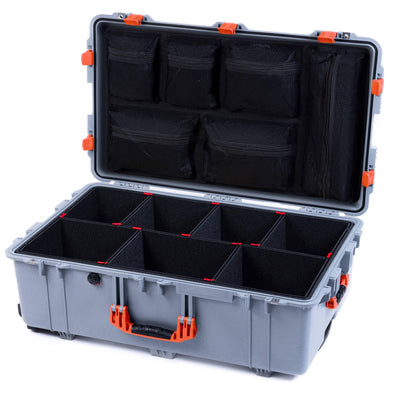 Pelican 1650 Case, Silver with Orange Handles & Latches TrekPak Divider System with Mesh Lid Organizer ColorCase 016500-0120-180-150