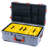 Pelican 1650 Case, Silver with Orange Handles & Push-Button Latches Yellow Padded Microfiber Dividers with Laptop Computer Lid Pouch ColorCase 016500-0210-180-151