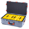 Pelican 1650 Case, Silver with Orange Handles & Push-Button Latches Yellow Padded Microfiber Dividers with Convoluted Lid Foam ColorCase 016500-0010-180-151