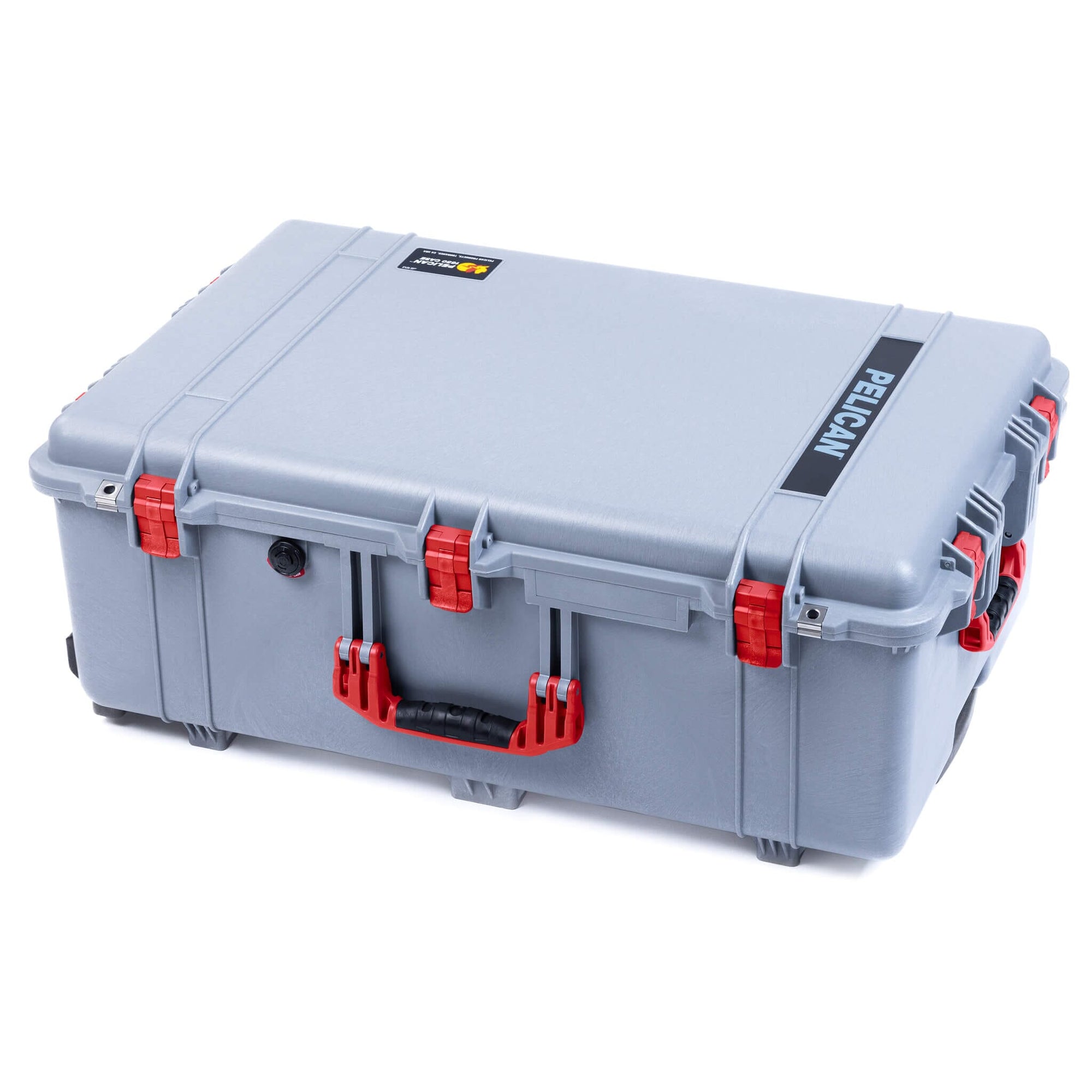 Pelican 1650 Case, Silver with Red Handles & Latches ColorCase 