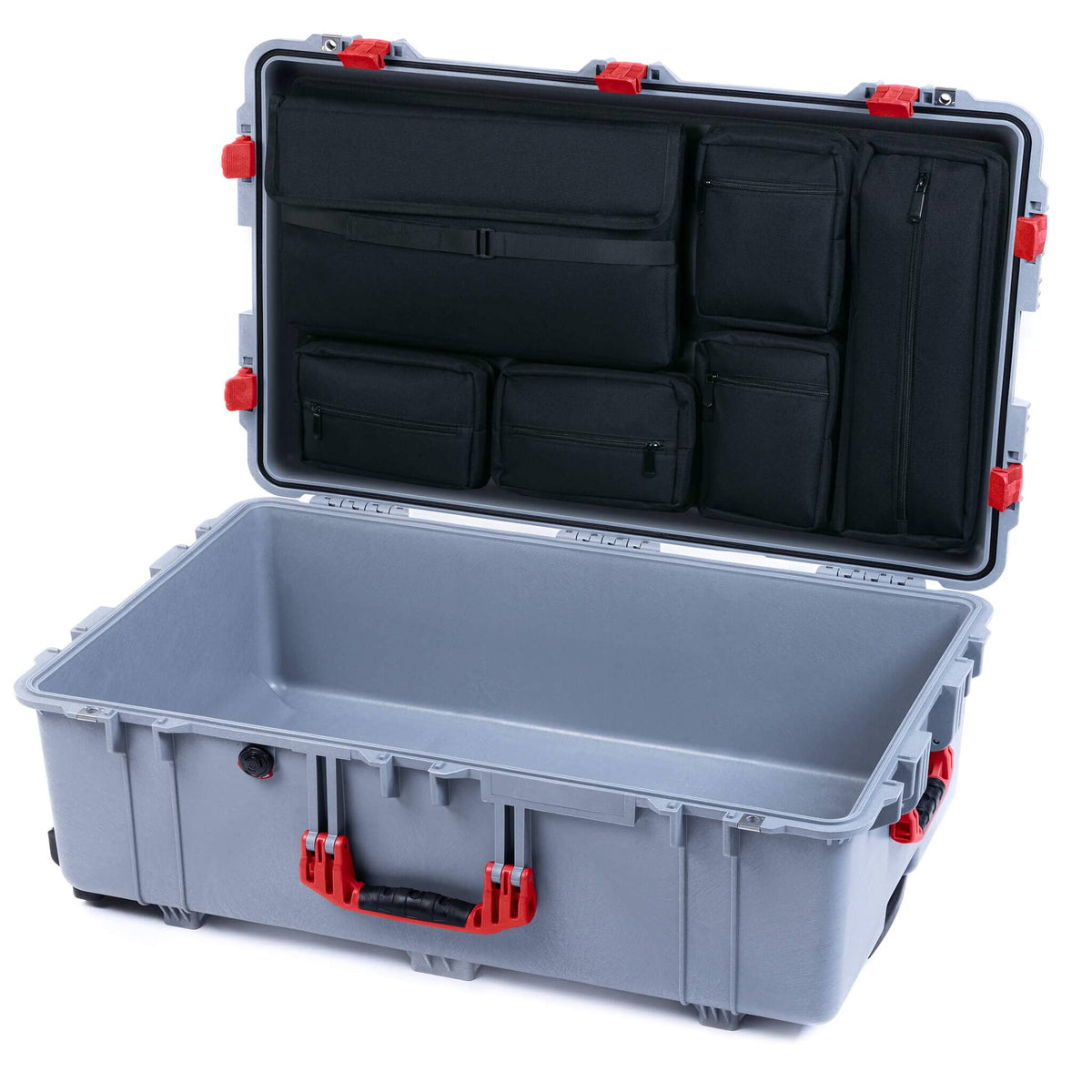 Pelican 1650 Case, Silver with Red Handles &amp; Latches Laptop Computer Lid Pouch Only ColorCase 016500-0200-180-320
