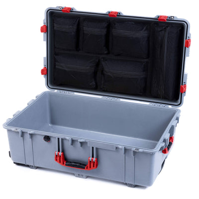 Pelican 1650 Case, Silver with Red Handles & Latches Mesh Lid Organizer Only ColorCase 016500-0100-180-320