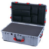 Pelican 1650 Case, Silver with Red Handles & Latches Pick & Pluck Foam with Laptop Computer Lid Pouch ColorCase 016500-0201-180-320