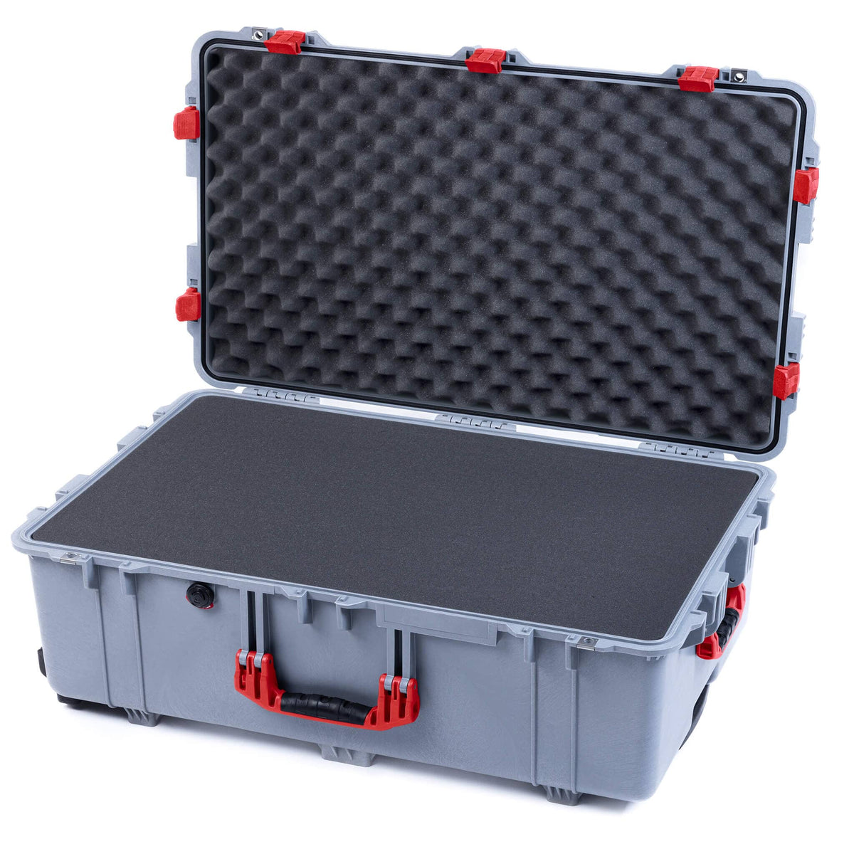 Pelican 1650 Case, Silver with Red Handles &amp; Latches Pick &amp; Pluck Foam with Convoluted Lid Foam ColorCase 016500-0001-180-320