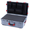 Pelican 1650 Case, Silver with Red Handles & Push-Button Latches Pick & Pluck Foam with Mesh Lid Organizer ColorCase 016500-0101-180-321
