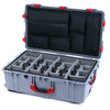 Pelican 1650 Case, Silver with Red Handles & Latches Gray Padded Microfiber Dividers with Laptop Computer Lid Pouch ColorCase 016500-0270-180-320