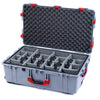 Pelican 1650 Case, Silver with Red Handles & Latches Gray Padded Dividers with Convoluted Lid Foam ColorCase 016500-0070-180-320