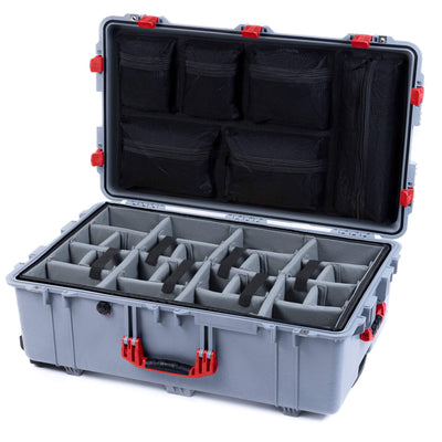 Pelican 1650 Case, Silver with Red Handles & Latches Gray Padded Microfiber Dividers with Mesh Lid Organizer ColorCase 016500-0170-180-320