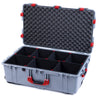 Pelican 1650 Case, Silver with Red Handles & Latches TrekPak Divider System with Convoluted Lid Foam ColorCase 016500-0020-180-320