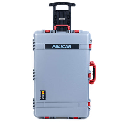Pelican 1650 Case, Silver with Red Handles & Push-Button Latches ColorCase