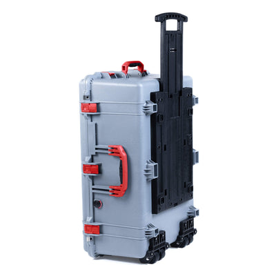 Pelican 1650 Case, Silver with Red Handles & Push-Button Latches ColorCase