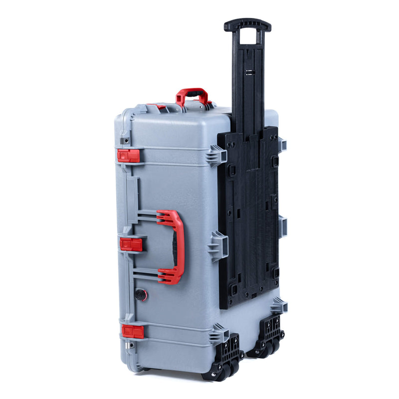 Pelican 1650 Case, Silver with Red Handles & Push-Button Latches ColorCase 