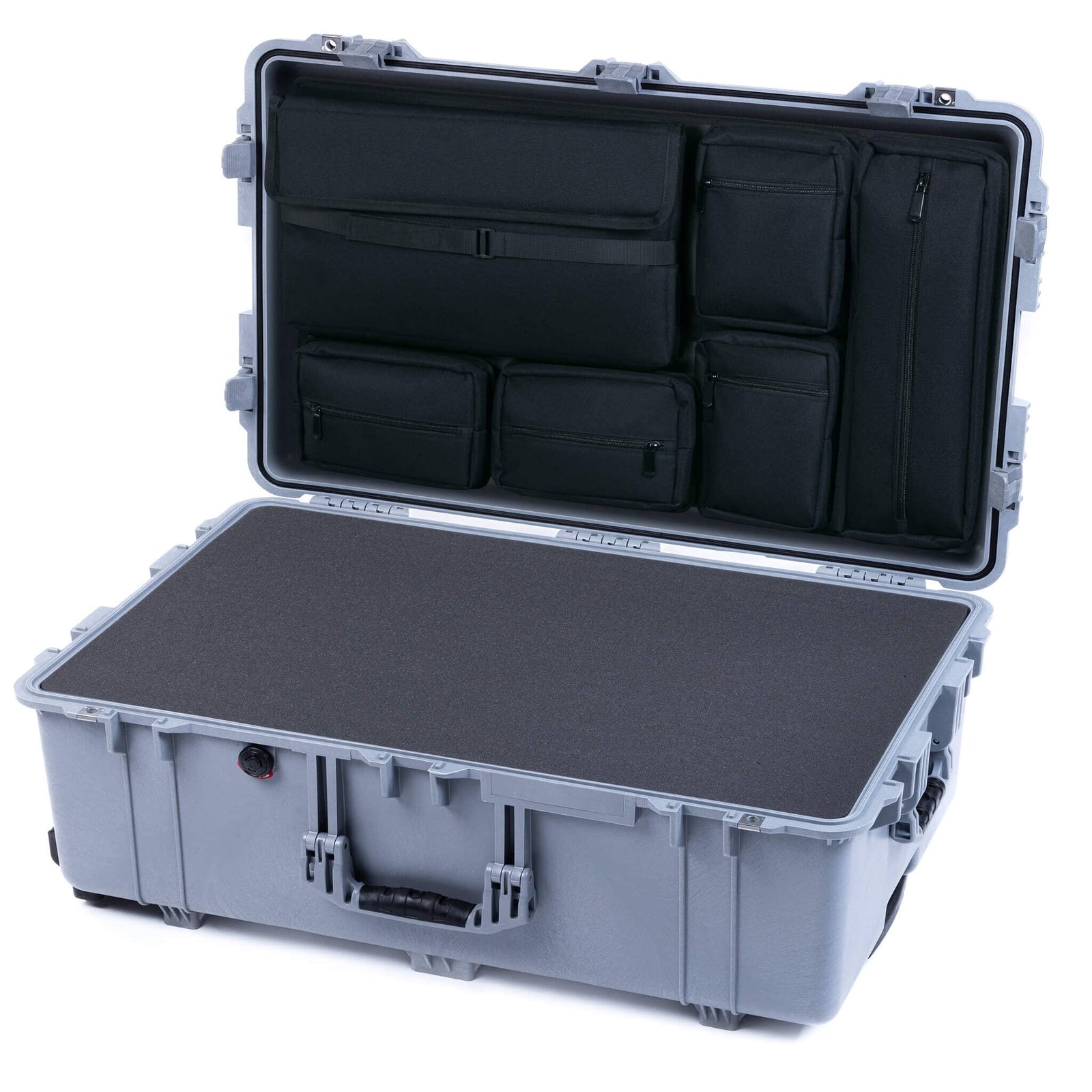 Pelican 1650 Case, Silver Pick & Pluck Foam with Laptop Computer Lid Pouch ColorCase 016500-0201-180-110