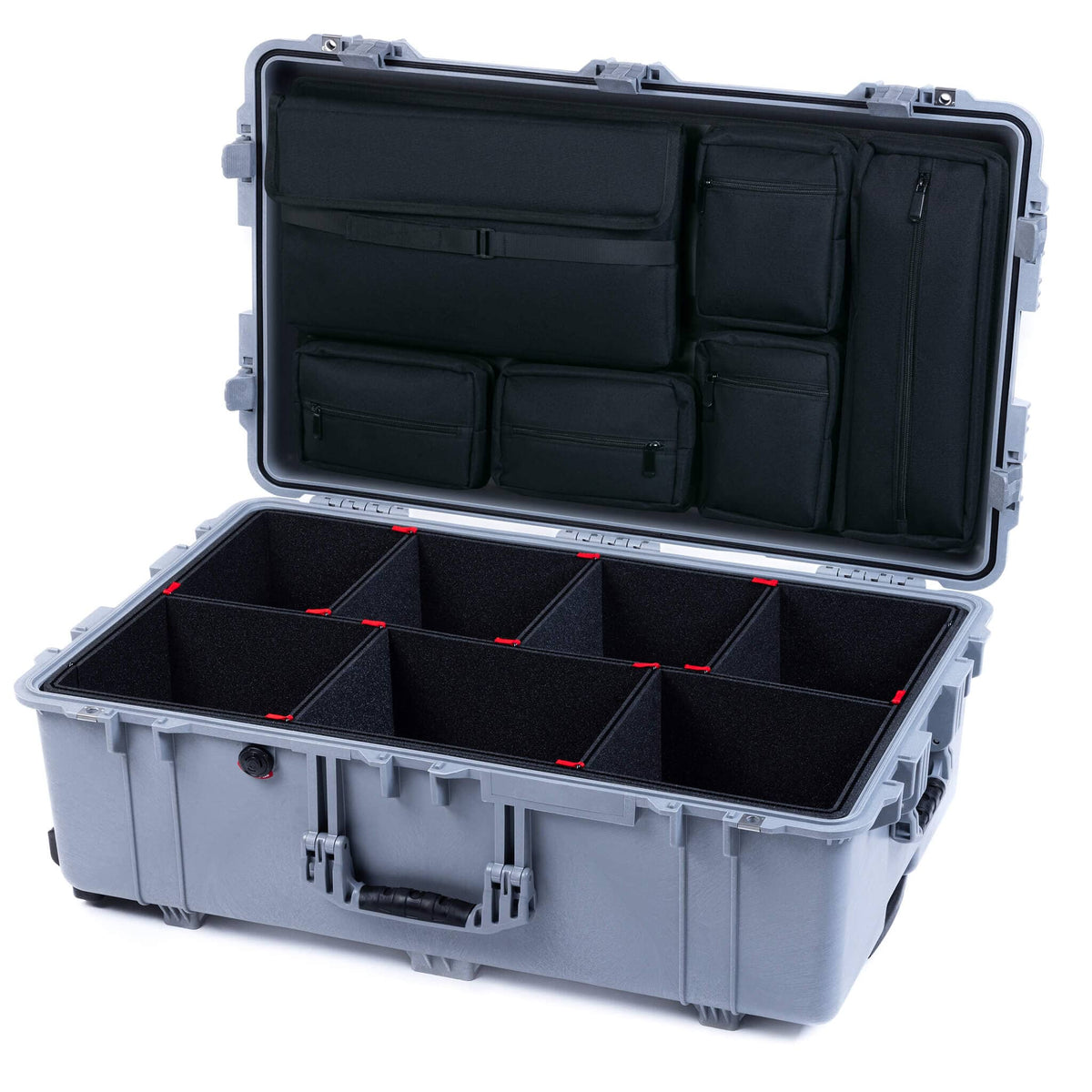 Pelican 1650 Case, Silver TrekPak Divider System with Laptop Computer Pouch ColorCase 016500-0220-180-110