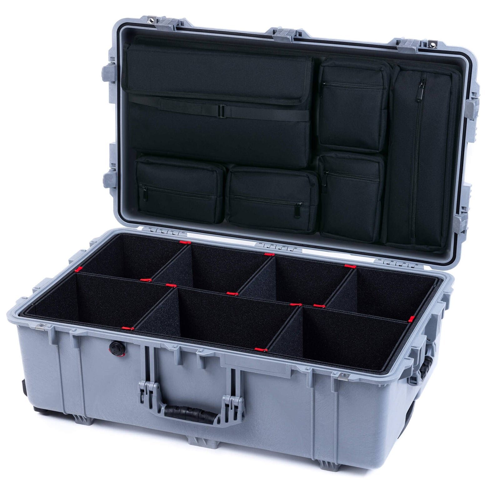 Pelican 1650 Case, Silver TrekPak Divider System with Laptop Computer Pouch ColorCase 016500-0220-180-110
