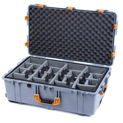 Pelican 1650 Case, Silver with Yellow Handles & Push-Button Latches TrekPak Divider System with Convoluted Lid Foam ColorCase 016500-0020-180-241