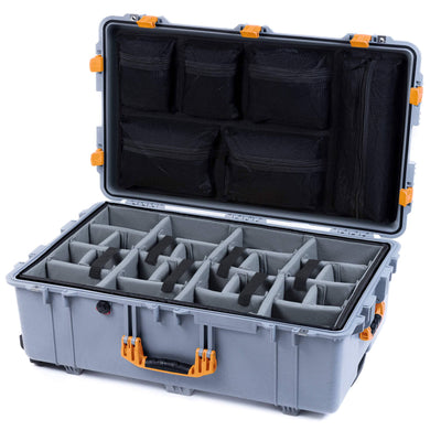 Pelican 1650 Case, Silver with Yellow Handles & Latches Gray Padded Microfiber Dividers with Mesh Lid Organizer ColorCase 016500-0170-180-240