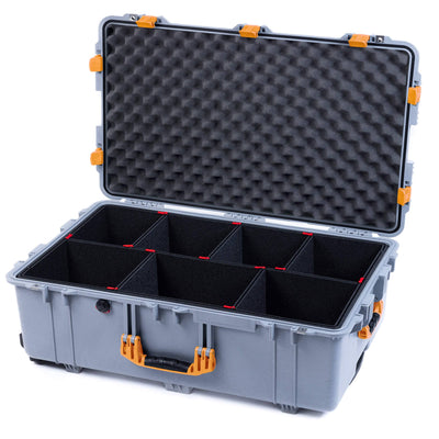 Pelican 1650 Case, Silver with Yellow Handles & Latches TrekPak Divider System with Convoluted Lid Foam ColorCase 016500-0020-180-240