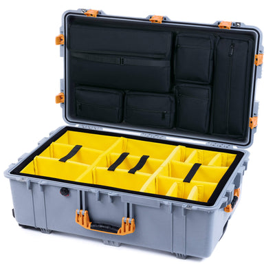 Pelican 1650 Case, Silver with Yellow Handles & Push-Button Latches Yellow Padded Microfiber Dividers with Laptop Computer Lid Pouch ColorCase 016500-0210-180-241
