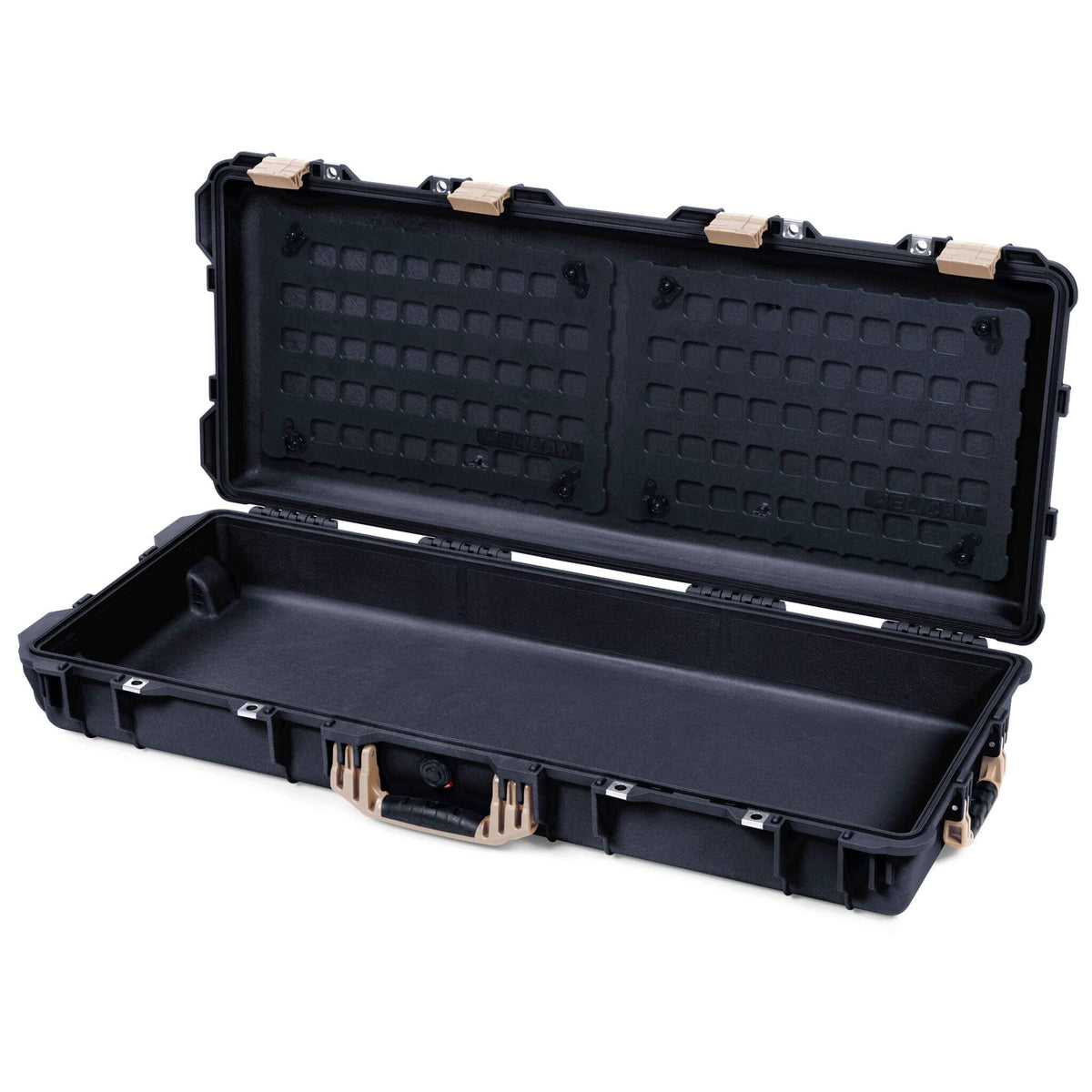 Pelican 1700 Protector Long Case, Black with Desert Tan Handles &amp; Latches (Gen2) EZ-Click™ MOLLE Panels Only ColorCase 017000-0400-110-310