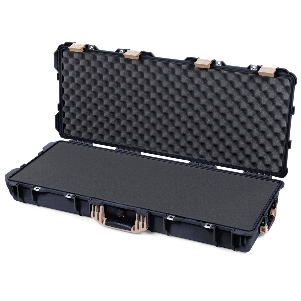 Pelican 1700 Protector Long Case, Black with Desert Tan Handles &amp; Latches (Gen2) Pick &amp; Pluck Foam with Convoluted Lid Foam ColorCase 017000-0001-110-310