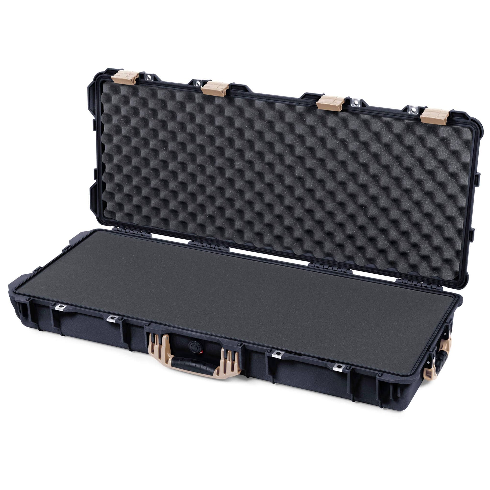 Pelican 1700 Protector Long Case, Black with Desert Tan Handles & Latches (Gen2) Pick & Pluck Foam with Convoluted Lid Foam ColorCase 017000-0001-110-310