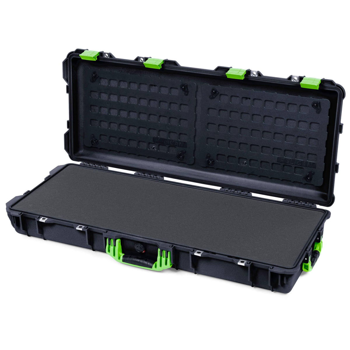Pelican 1700 Protector Long Case, Black with Lime Green Handles &amp; Latches (Gen2) Pick &amp; Pluck Foam with EZ-Click™ MOLLE Panels ColorCase 017000-0401-110-300