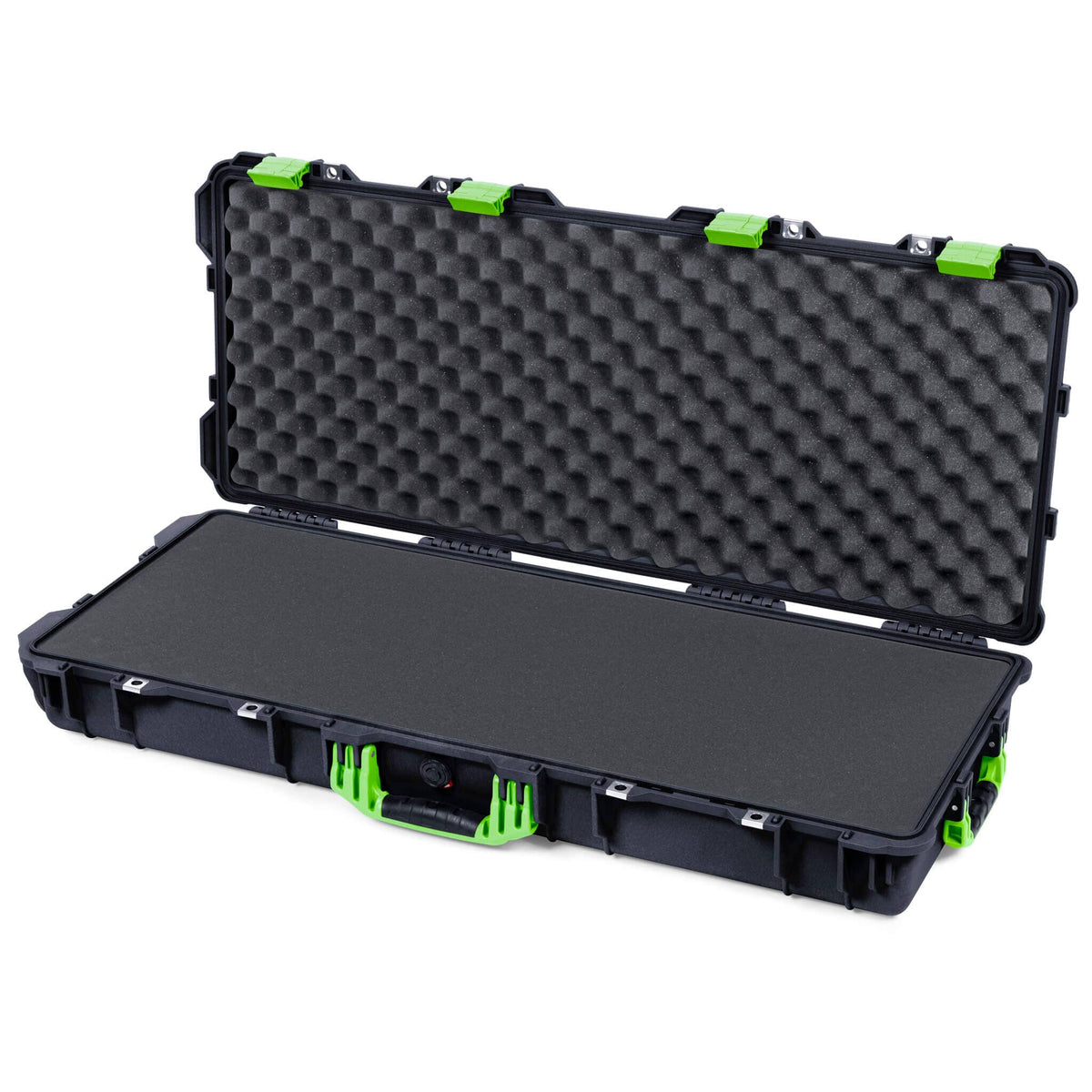 Pelican 1700 Protector Long Case, Black with Lime Green Handles &amp; Latches (Gen2) Solid Foam with Convoluted Lid Foam ColorCase 017000-0002-110-300