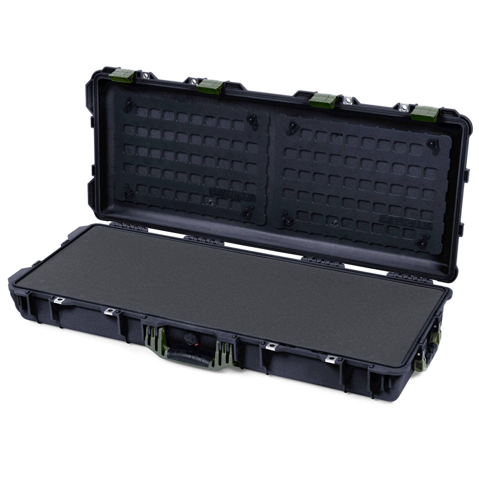 Pelican 1700 Protector Long Case, Black with OD Green Handles & Latches (Gen2) Pick & Pluck Foam with EZ-Click™ MOLLE Panels ColorCase 017000-0401-110-130