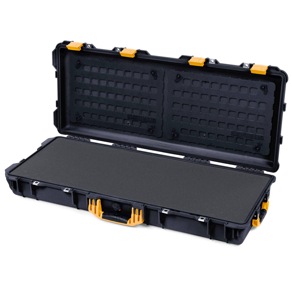 Pelican 1700 Protector Long Case, Black with Yellow Handles &amp; Latches (Gen2) Pick &amp; Pluck Foam with EZ-Click™ MOLLE Panels ColorCase 017000-0401-110-240