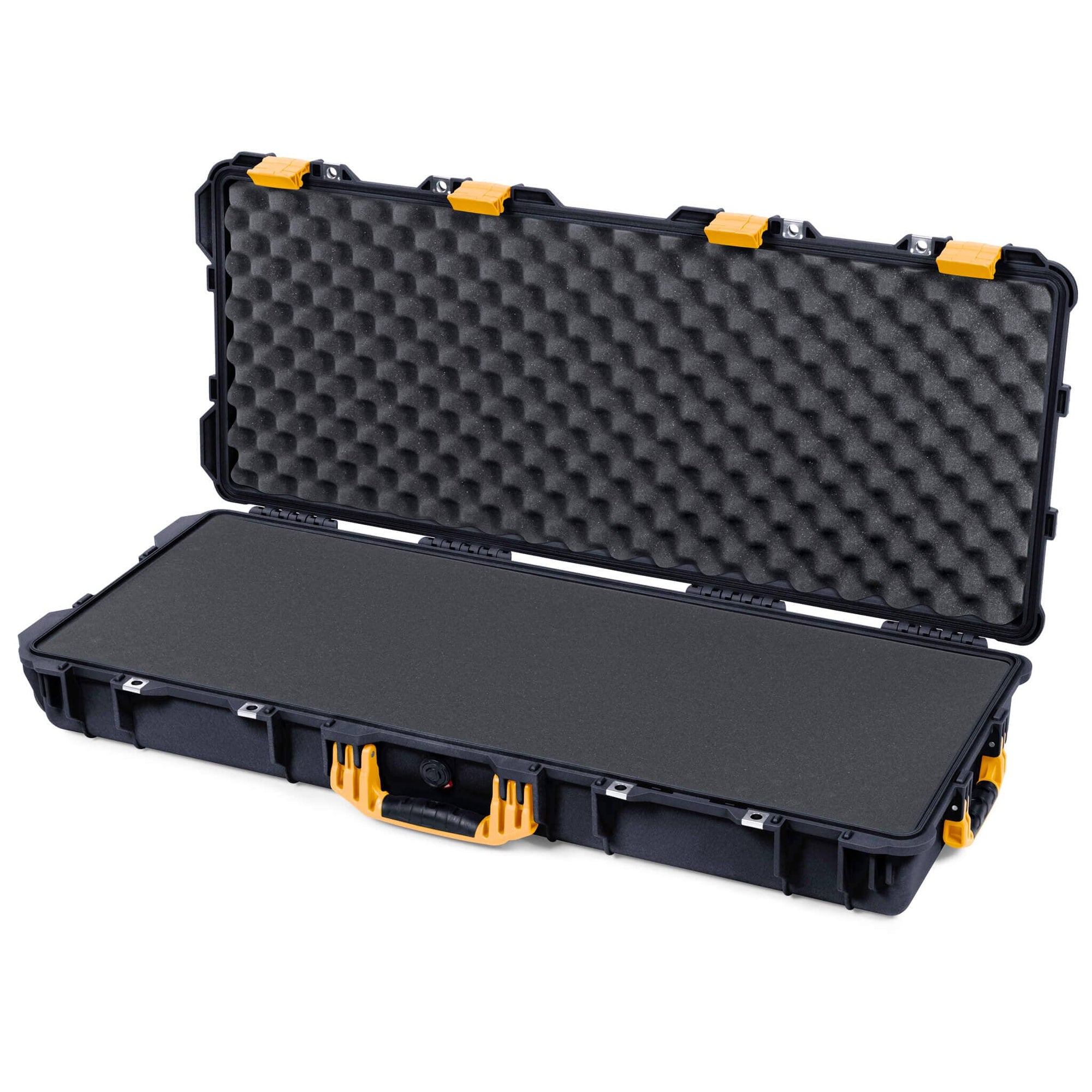 Pelican 1700 Protector Long Case, Black with Yellow Handles & Latches (Gen2) Solid Foam with Convoluted Lid Foam ColorCase 017000-0002-110-240