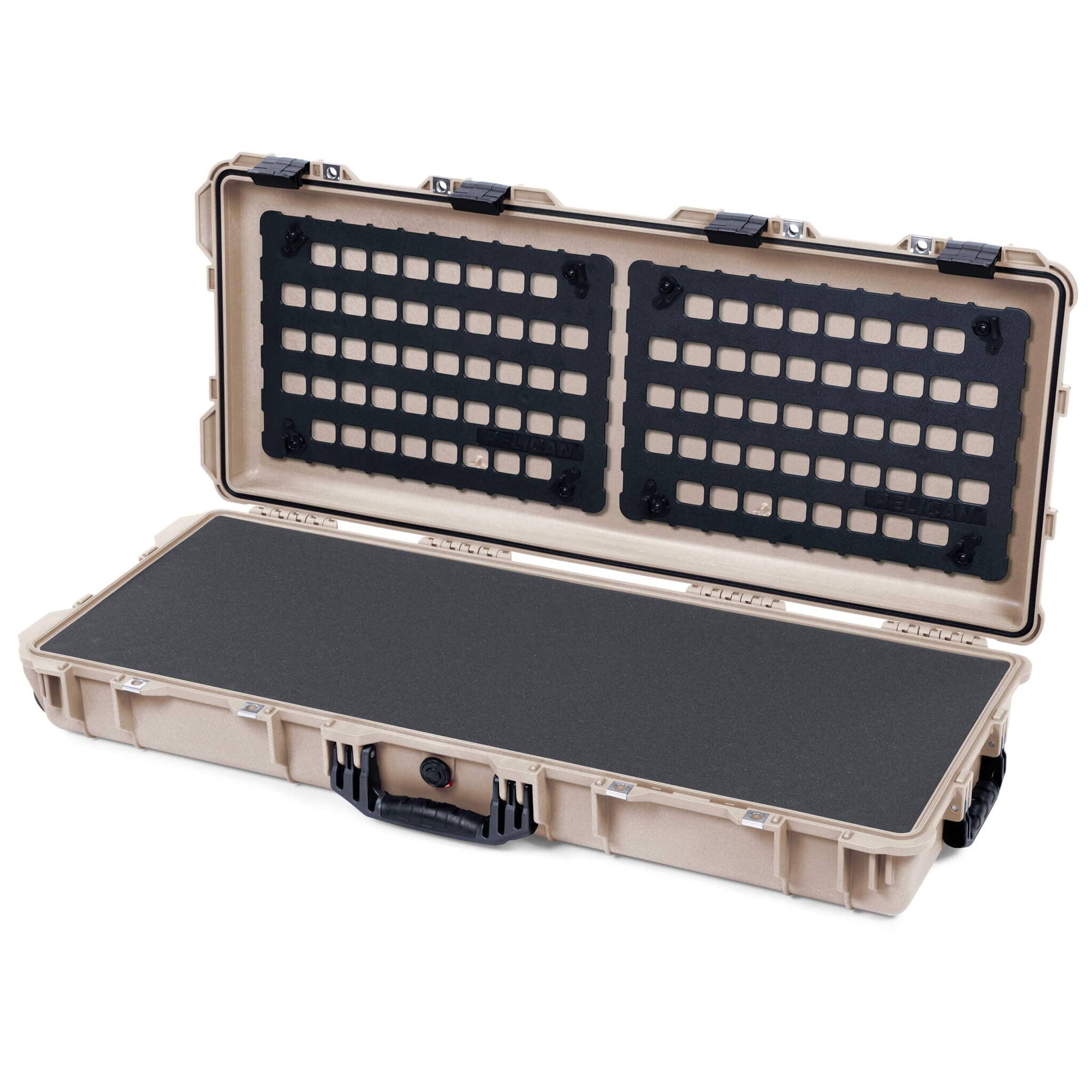 Pelican 1700 Protector Long Case, Desert Tan with Black Handles & Latches (Gen2) Solid Foam with EZ-Click™ MOLLE Panels ColorCase 017000-0402-310-110