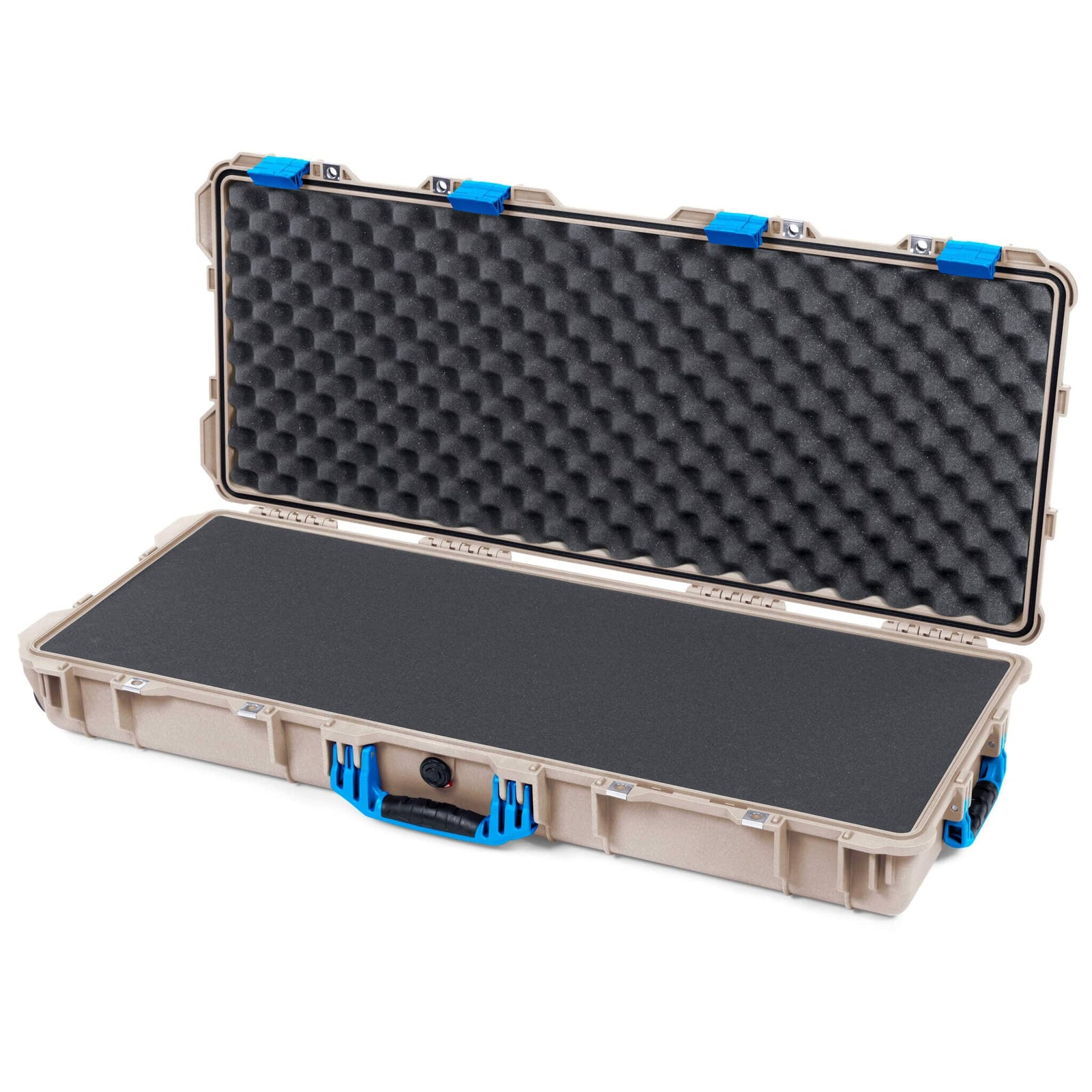 Pelican 1700 Protector Long Case, Desert Tan with Blue Handles & Latches (Gen2) Pick & Pluck Foam with Convoluted Lid Foam ColorCase 017000-0001-310-120