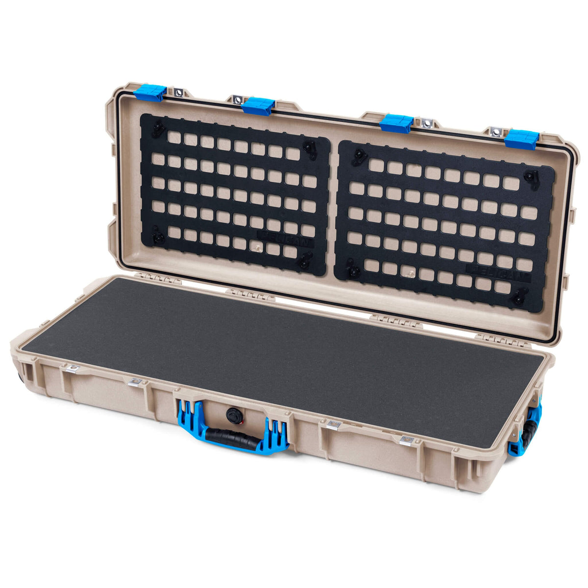 Pelican 1700 Protector Long Case, Desert Tan with Blue Handles &amp; Latches (Gen2) Pick &amp; Pluck Foam with EZ-Click™ MOLLE Panels ColorCase 017000-0401-310-120