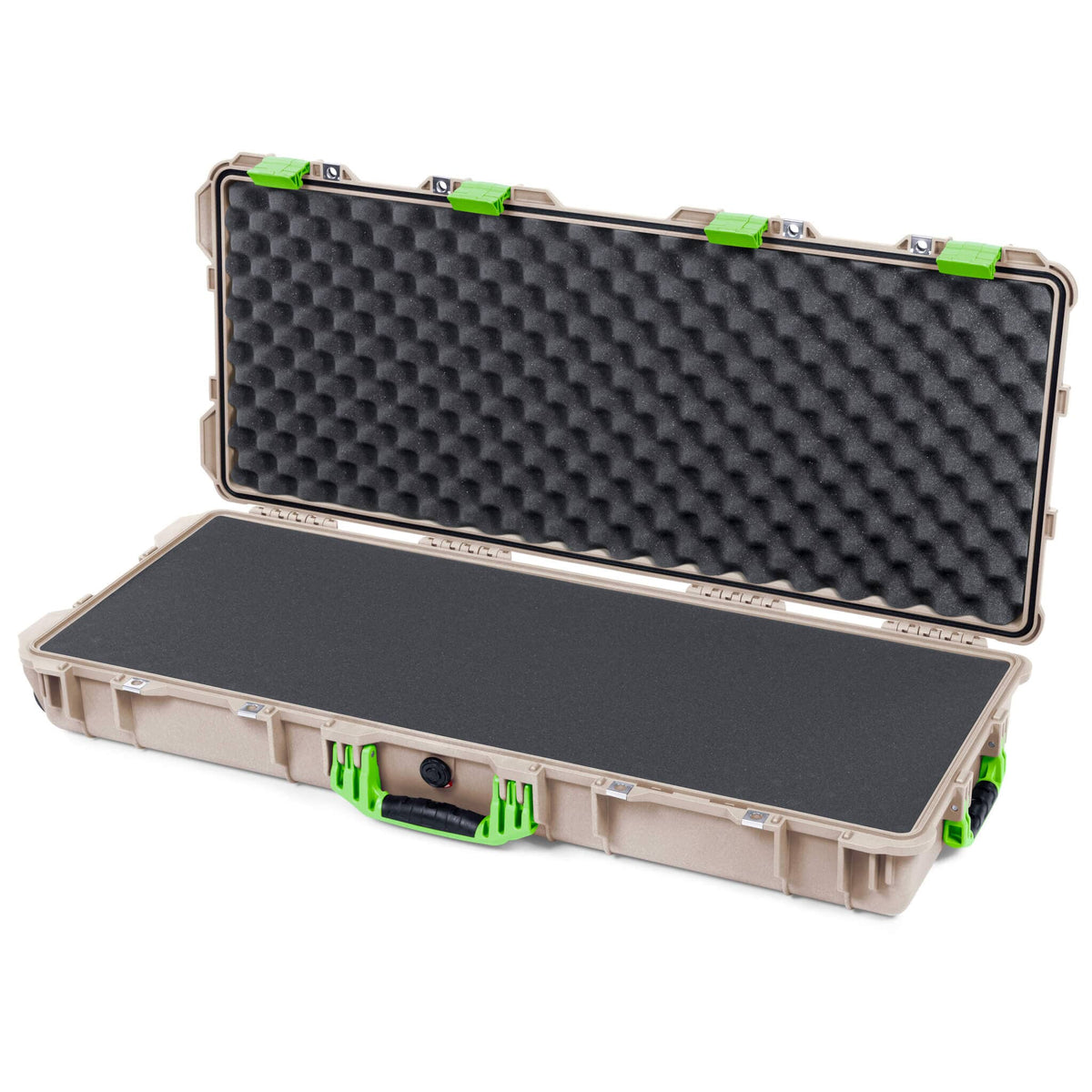 Pelican 1700 Protector Long Case, Desert Tan with Lime Green Handles &amp; Latches (Gen2) Pick &amp; Pluck Foam with Convoluted Lid Foam ColorCase 017000-0001-310-300
