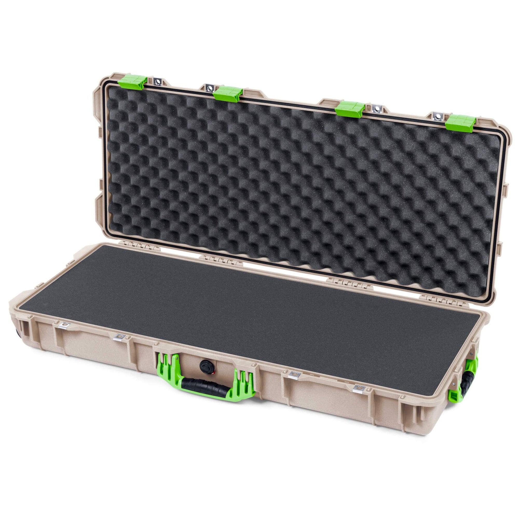 Pelican 1700 Protector Long Case, Desert Tan with Lime Green Handles & Latches (Gen2) Solid Foam with Convoluted Lid Foam ColorCase 017000-0002-310-300