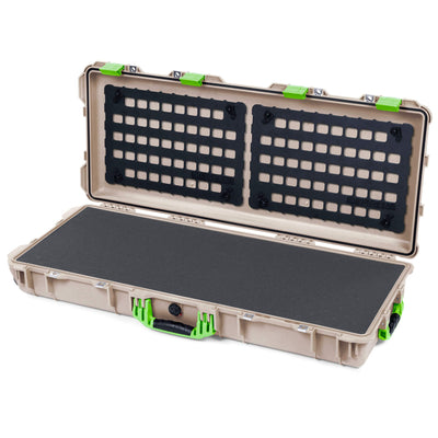 Pelican 1700 Protector Long Case, Desert Tan with Lime Green Handles & Latches (Gen2) Solid Foam with EZ-Click™ MOLLE Panels ColorCase 017000-0402-310-300