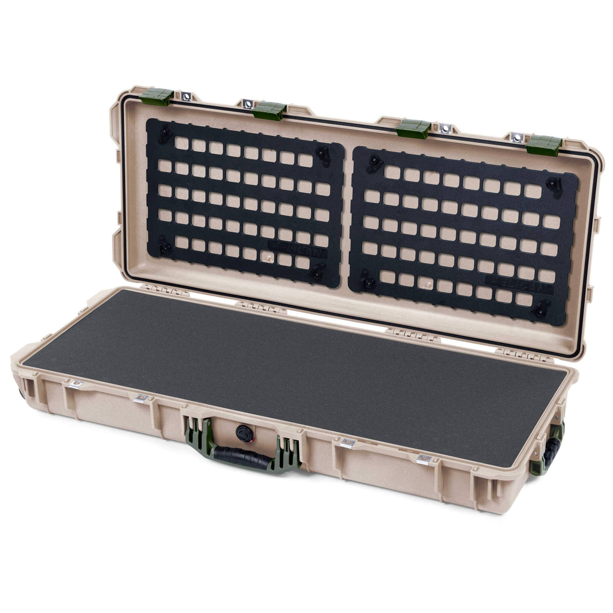 Pelican 1700 Protector Long Case, Desert Tan with OD Green Handles &amp; Latches (Gen2) Pick &amp; Pluck Foam with EZ-Click™ MOLLE Panels ColorCase 017000-0401-310-130