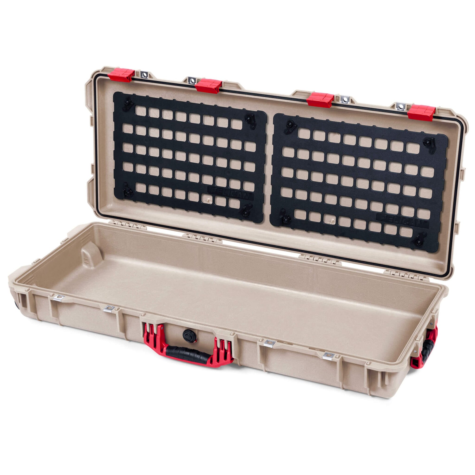 Pelican 1700 Protector Long Case, Desert Tan with Red Handles & Latches (Gen2) EZ-Click™ MOLLE Panels Only ColorCase 017000-0400-310-320