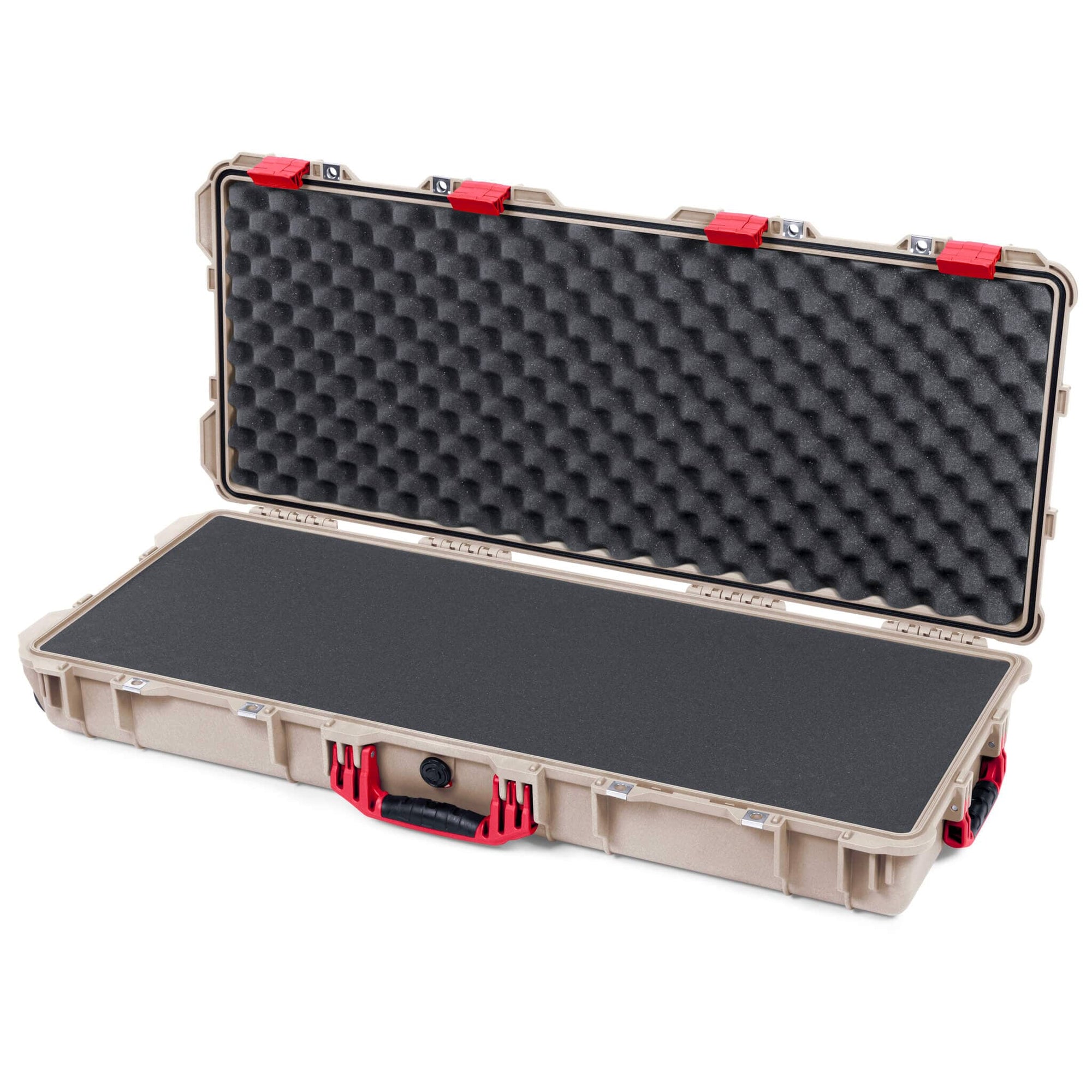 Pelican 1700 Protector Long Case, Desert Tan with Red Handles & Latches (Gen2) Solid Foam with Convoluted Lid Foam ColorCase 017000-0002-310-320