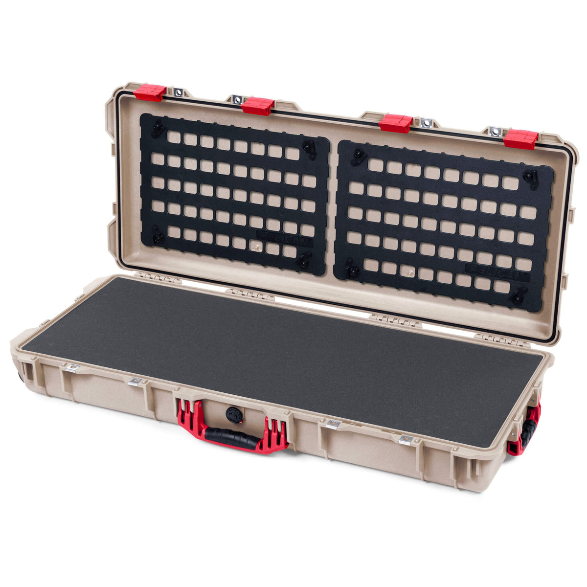 Pelican 1700 Protector Long Case, Desert Tan with Red Handles &amp; Latches (Gen2) Solid Foam with EZ-Click™ MOLLE Panels ColorCase 017000-0402-310-320