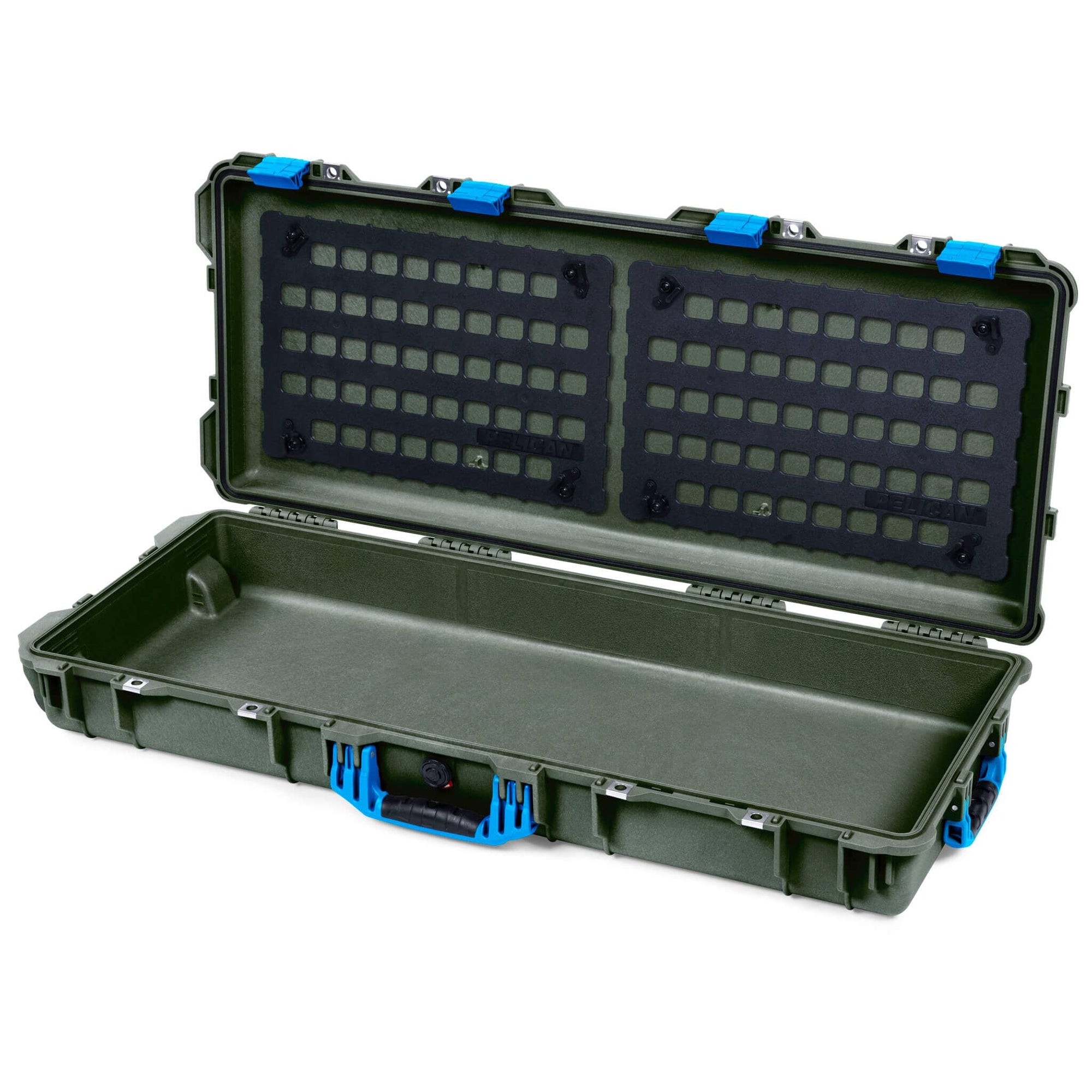 Pelican 1700 Protector Long Case, OD Green with Blue Handles & Latches (Gen2) EZ-Click™ MOLLE Panels Only ColorCase 017000-0400-130-120