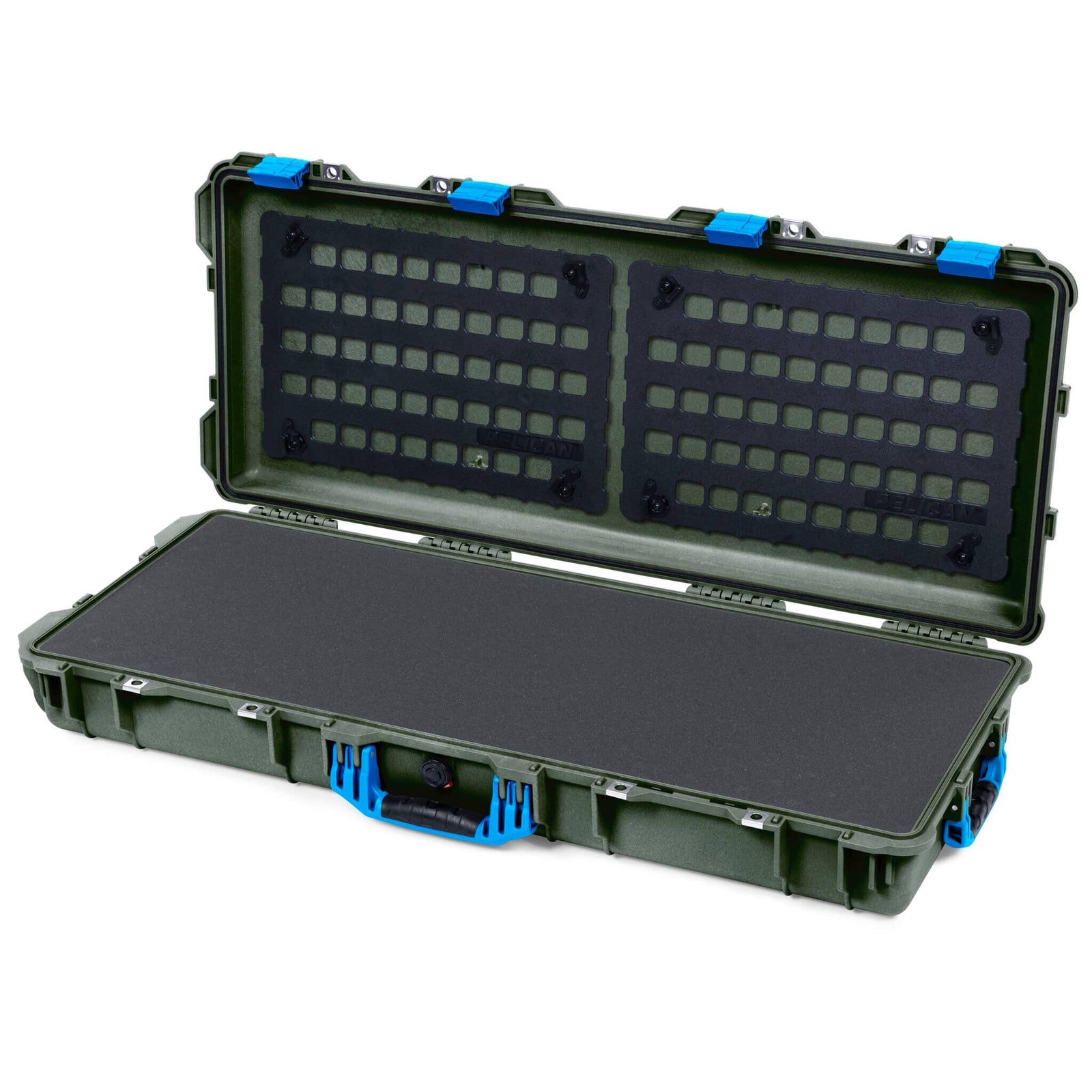 Pelican 1700 Protector Long Case, OD Green with Blue Handles & Latches (Gen2) Pick & Pluck Foam with EZ-Click™ MOLLE Panels ColorCase 017000-0401-130-120