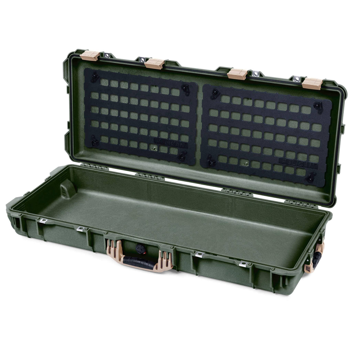 Pelican 1700 Protector Long Case, OD Green with Desert Tan Handles &amp; Latches (Gen2) EZ-Click™ MOLLE Panels Only ColorCase 017000-0400-130-310