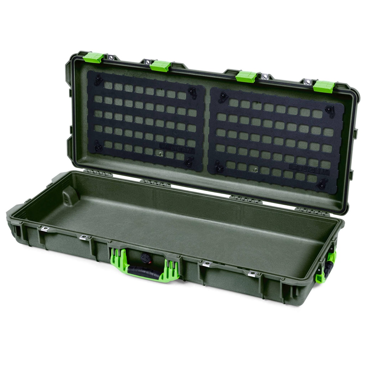 Pelican 1700 Protector Long Case, OD Green with Lime Green Handles &amp; Latches (Gen2) EZ-Click™ MOLLE Panels Only ColorCase 017000-0400-130-300