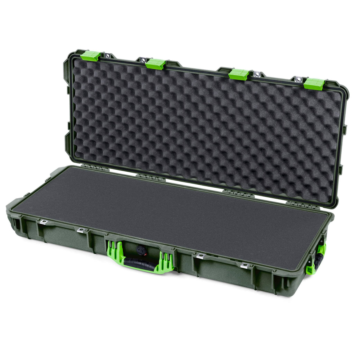 Pelican 1700 Protector Long Case, OD Green with Lime Green Handles &amp; Latches (Gen2) Solid Foam with Convoluted Lid Foam ColorCase 017000-0002-130-300