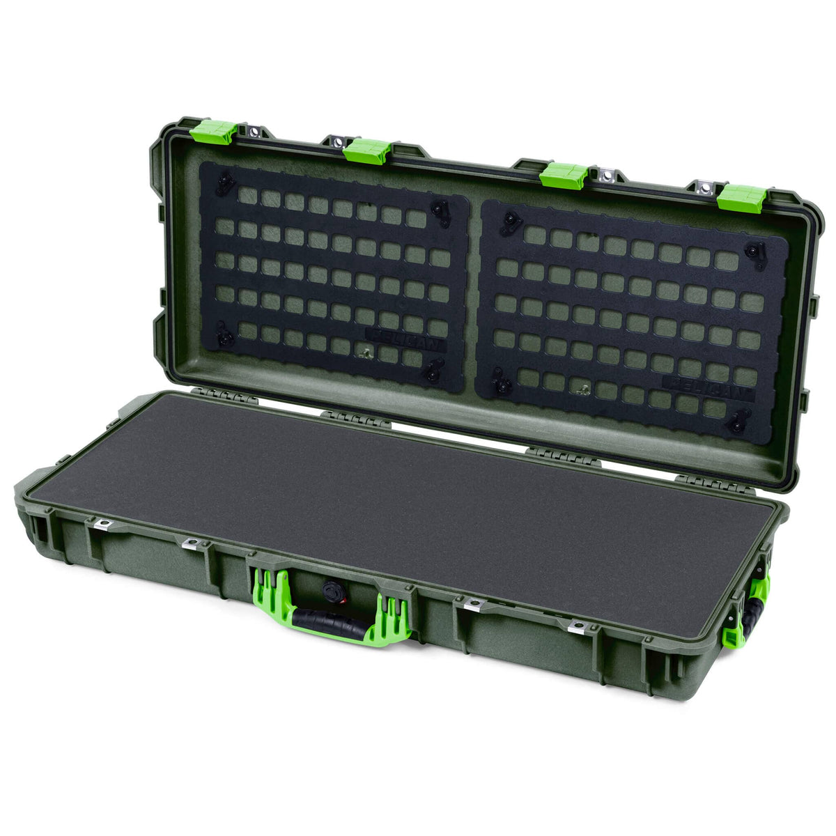 Pelican 1700 Protector Long Case, OD Green with Lime Green Handles &amp; Latches (Gen2) Solid Foam with EZ-Click™ MOLLE Panels ColorCase 017000-0402-130-300