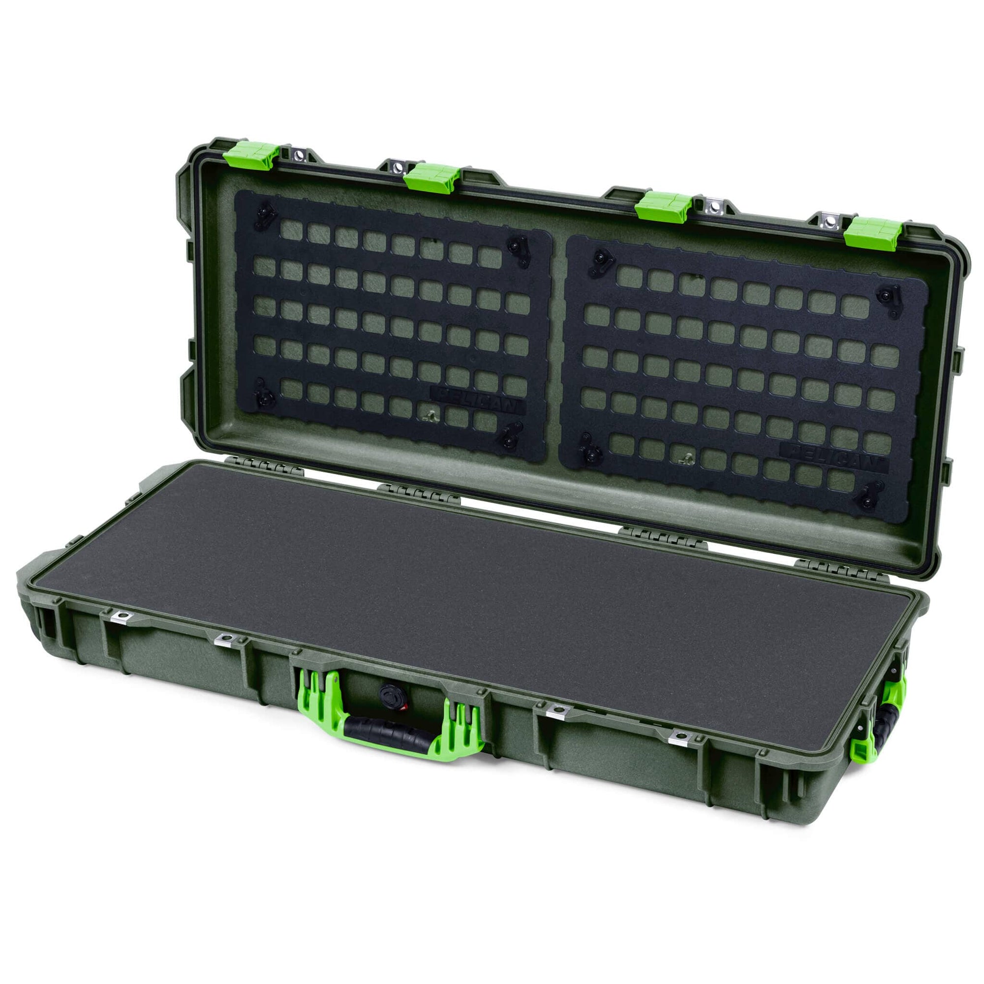 Pelican 1700 Protector Long Case, OD Green with Lime Green Handles & Latches (Gen2) Solid Foam with EZ-Click™ MOLLE Panels ColorCase 017000-0402-130-300