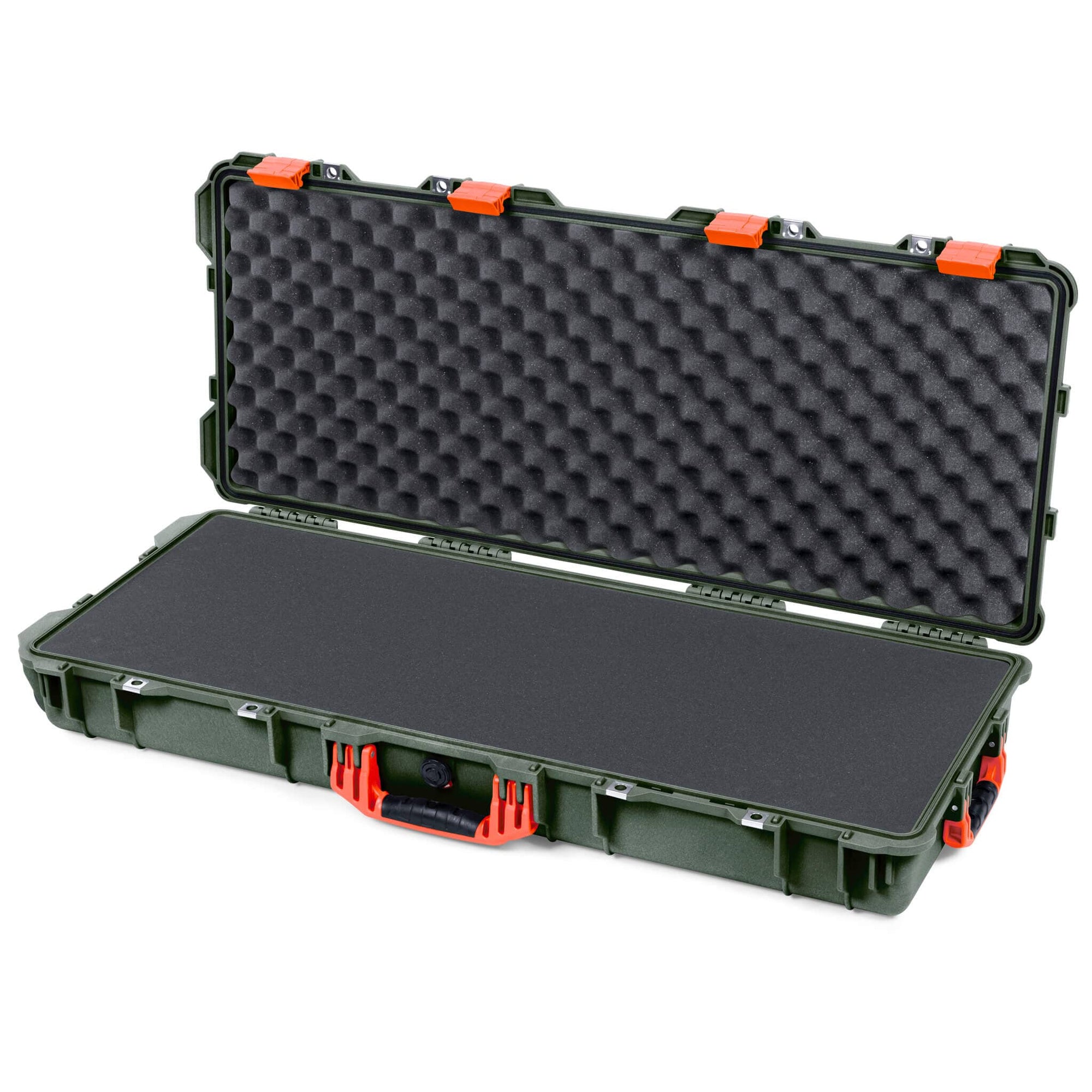 Pelican 1700 Protector Long Case, OD Green with Orange Handles & Latches (Gen2) Pick & Pluck Foam with Convoluted Lid Foam ColorCase 017000-0001-130-150