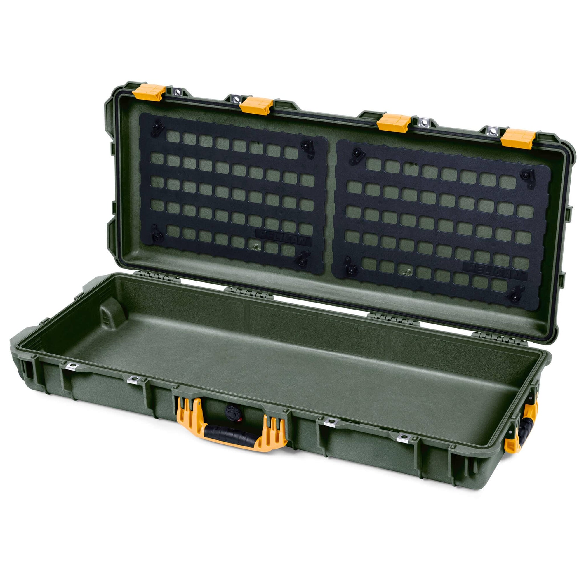Pelican 1700 Protector Long Case, OD Green with Yellow Handles & Latches (Gen2) EZ-Click™ MOLLE Panels Only ColorCase 017000-0400-130-240